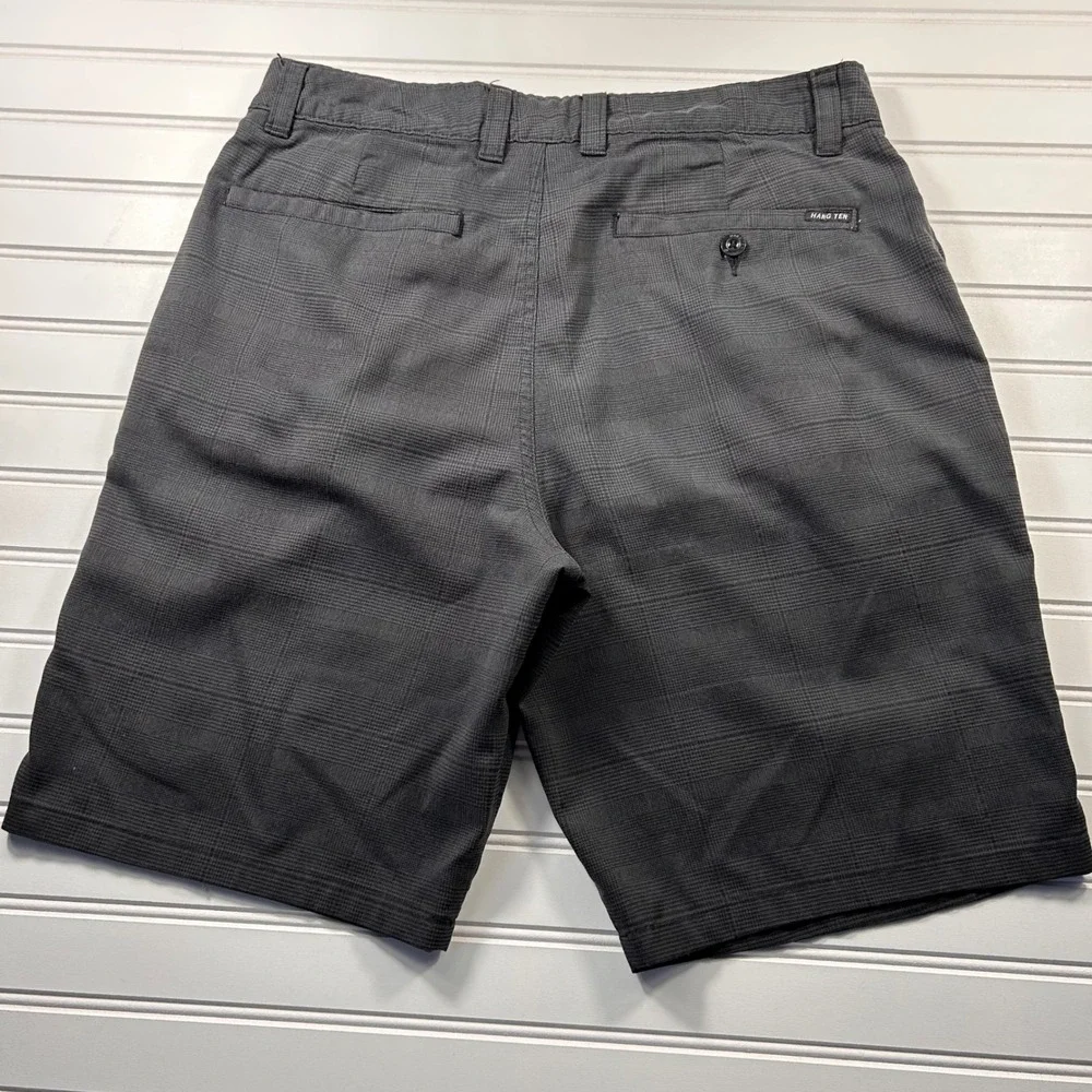 Hang Ten Hybrid Shorts Mens 32 Charcoal Grey Glen Plaid Walk Boardshorts